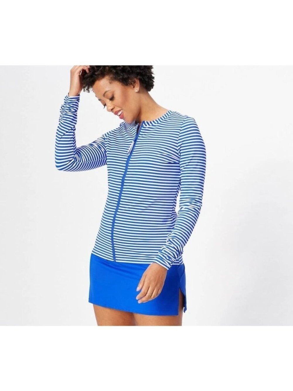 Kim Gravel x Swimsuits For All Zip Front Swim Cardigan Cover Up Stripe 10 New